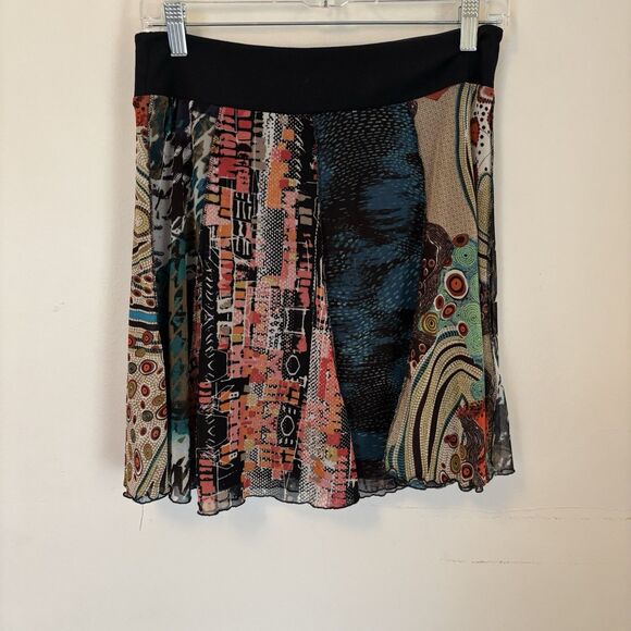 Laura‎ Hlavac Mash Up Mini Skirt M Mixed Media Ruffle Whimsygoth Dark Geometric - Picture 1 of 6